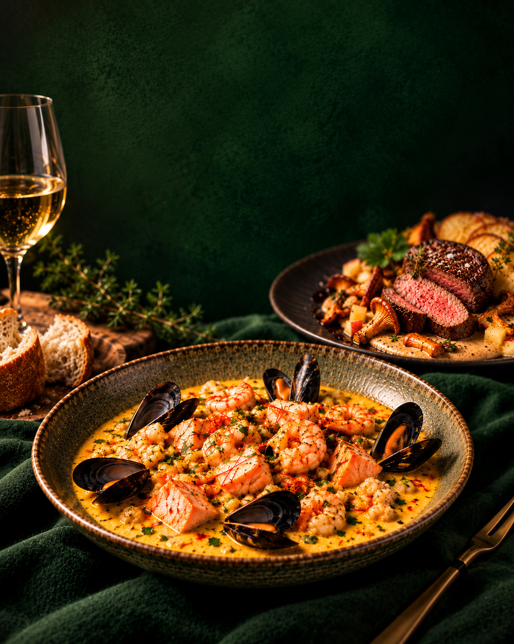 Seafood ragout and beef fillet from the world of Marin d’Or